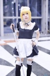apron black_legwear blonde_hair cosplay dress fate/series fate/stay_night hairband maid maid_uniform mitsuki_(iii) mop saber thighhighs zettai_ryouiki rating:Safe score:0 user:nil!