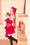 black_legwear cosplay dai detached_sleeves megurine_luka pantyhose pink_hair santa_costume stocking_cap vocaloid rating:Safe score:0 user:pixymisa