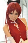 aisera_mune cosplay detached_sleeves hairbow plushie puella_magi_madoka_magica red_hair sakura_kyouko rating:Safe score:1 user:pixymisa
