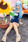 blue_hair choker cosplay flower gijinka_marine hat pantyhose plushie ragnarok_online sheer_legwear swimsuit wristband yae_maiko rating:Safe score:0 user:pixymisa