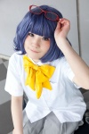 blouse blue_hair bowtie cosplay ema glasses inazuma_eleven miniskirt otonashi_haruna pleated_skirt school_uniform skirt rating:Safe score:0 user:pixymisa