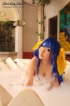 bathroom bathtub blue_hair cleavage cosplay dizzy guilty_gear hairbows hitori_gokko saku soap_suds tail wet rating:Safe score:0 user:nil!