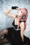 cleavage cosplay dress fingerless_gloves gloves headset ibara magnet_(vocaloid) megurine_luka pantyhose pink_hair vocaloid rating:Safe score:2 user:nil!