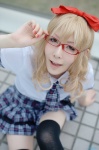 blonde_hair blouse cosplay gitsukasa glasses hairbow original pleated_skirt school_uniform skirt thighhighs zettai_ryouiki rating:Safe score:2 user:nil!