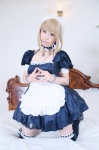 ahoge apron bed blonde_hair cosplay dress fate/series fate/stay_night hairband handcuffs kamui_arisa maid maid_uniform saber secret_party thighhighs zettai_ryouiki rating:Safe score:0 user:nil!