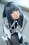 akemi_homura blouse blue_hair cosplay gun hairband miniskirt nayu pantyhose puella_magi_madoka_magica skirt rating:Safe score:0 user:nil!