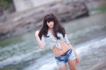 beach hairband han_ga_eun necklace open_shorts panties shirt shorts rating:Safe score:1 user:mock
