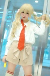 blonde_hair blouse cosplay original saeki_sae shorts thighhighs tie twintails rating:Safe score:1 user:nil!
