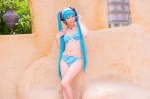 aqua_hair bikini cleavage cosplay hatsune_miku headset mashiro_yuki project_diva swimsuit twintails vocaloid rating:Safe score:0 user:nil!