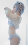 blue_hair bra cosplay dress dress_lift fleia fleia_oni_ga_katteru? hairband panties rem_(re:zero) re:zero sweater_dress rating:Safe score:0 user:nil!