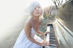 cleavage dress piano ryu_ji-hye silver_hair rating:Safe score:1 user:mock