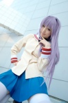 clannad cosplay fujibayashi_kyou pleated_skirt purple_hair sailor_uniform saya school_uniform skirt thighhighs zettai_ryouiki rating:Safe score:1 user:nil!