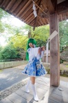 cosplay detached_sleeves gohei green_hair kochiya_sanae lenfried miniskirt skirt socks touhou rating:Safe score:0 user:nil!