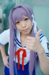 clannad cosplay fujibayashi_kyou jumper purple_hair sailor_uniform school_uniform shion_akira twintails rating:Safe score:0 user:nil!