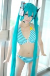 aqua_hair bikini cosplay hair_ribbons hatsune_miku headset swimsuit twintails utateika-na vocaloid rating:Safe score:3 user:pixymisa