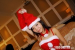 ayami bed christmas collar detached_sleeves dress hat santa_costume stocking_cap rating:Safe score:0 user:msgundam2