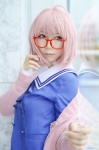 ahoge cardigan cosplay glasses kuriyama_mirai kyoukai_no_kanata nanami_akua sailor_uniform school_uniform rating:Safe score:1 user:nil!