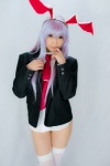 animal_ears blazer blouse bottomless bunny_ears cosplay lenfried open_clothes reisen_udongein_inaba school_uniform thighhighs tie touhou rating:Questionable score:0 user:nil!