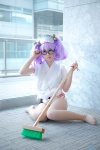 bells broom cosplay glasses hairband haori hyakka_ryouran_samurai_girls kiichigo_taruto naoe_kanetsugu_(samurai_girls) pantyhose purple_hair red_eyes sheer_legwear swim_trunk twintails rating:Safe score:2 user:pixymisa