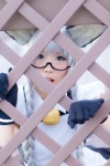 ahoge animal_ears apron cat_ears cosplay dress glasses gloves haiyore!_nyaruko-san kurasaka_kururu maid maid_uniform nyaruko silver_hair twin_braids rating:Safe score:1 user:nil!