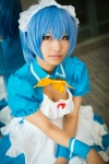 apron ayanami_rei blue_hair bowtie cleavage collar cosplay crinoline dress hairband maid maid_uniform neon_genesis_evangelion wristband yucchi rating:Safe score:0 user:pixymisa