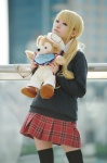 blonde_hair blouse cosplay glasses hayase_ami original pleated_skirt school_uniform skirt stuffed_animal sweater teddy_bear thighhighs twintails zettai_ryouiki rating:Safe score:1 user:nil!