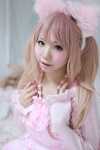 animal_ears cardigan cat_ears cosplay dress hairbow himemiya_mahore necklace original pink_hair twintails rating:Safe score:1 user:pixymisa