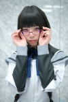 akemi_homura blouse cosplay glasses hiiragi_haruka jacket looking_over_glasses puella_magi_madoka_magica purple_eyes ribbon_tie twin_braids rating:Safe score:0 user:pixymisa