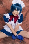 ao apron blue_hair bowtie cosplay dress eyepatch gloves hairband handcuffs ikkitousen maid maid_uniform ryomou_shimei rating:Safe score:0 user:pixymisa