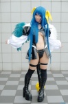 blue_hair boots cleavage cosplay dizzy garters guilty_gear hairbow masaki_aizou monokini one-piece_swimsuit pantyhose swimsuit thighhighs twintails underboob wings rating:Safe score:1 user:nil!