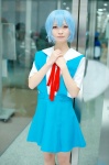 ayanami_rei blouse blue_hair cosplay jumper kneesocks neon_genesis_evangelion nepachi school_uniform rating:Safe score:0 user:nil!