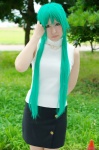 cosplay green_hair higurashi_no_naku_koro_ni miniskirt non_(ii) pantyhose skirt sonozaki_shion sweater_vest turtleneck rating:Safe score:1 user:nil!