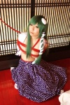 blouse bound cleavage cosplay detached_sleeves green_hair hanamura_misaki kochiya_sanae miko open_clothes rope skirt touhou touhou_kinbauchou rating:Safe score:0 user:nil!