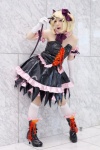 armband blonde_hair boots collar cosplay crossover_tie dress elbow_gloves gloves hairbow hasumi kagamine_rin kneesocks tail tiered_skirt vocaloid rating:Safe score:2 user:pixymisa