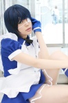 apron blue_hair cosplay eyepatch gloves handcuffs ikkitousen kneehighs maid maid_uniform namada ryomou_shimei rating:Safe score:1 user:nil!