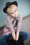 america axis_powers_hetalia bandana blonde_hair boots cosplay cowboy_hat crossplay dress_shirt glasses gloves jeans shien rating:Safe score:0 user:nil!