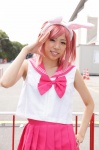 animal_ears bowtie bunny_ears cosplay koto_maron mahou_sensei_negima! makie_sasaki pink_hair pleated_skirt sailor_uniform school_uniform skirt rating:Safe score:0 user:pixymisa