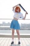 billhook cosplay higurashi_no_naku_koro_ni miniskirt naming orange_hair pleated_skirt ryuuguu_rena sailor_uniform school_uniform skirt socks rating:Safe score:0 user:nil!