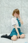 ahoge akizuki_ritsuko blouse cosplay glasses idolmaster kneesocks pleated_skirt school_uniform skirt tie yamada_monta rating:Safe score:2 user:nil!