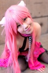 animal_ears cat_ears collar cosplay detached_sleeves dress leash megurine_luka otonose_runa pink_eyes pink_hair thighhighs vocaloid rating:Safe score:0 user:pixymisa