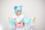 animal_ears aqua_hair cat_ears cosplay ely elysion shinon_(sao) sword_art_online yukata rating:Safe score:0 user:nil!