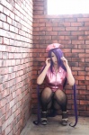 black_legwear cosplay dress ikkitousen kanu_unchou kibashi nurse nurse_cap nurse_uniform pantyhose purple_hair rating:Safe score:3 user:nil!