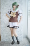 cosplay green_hair hairbow kokoa_shiroi pleated_skirt sailor_uniform school_uniform shigure_asa shuffle! skirt socks rating:Safe score:0 user:nil!