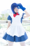 apron blue_hair bowtie choker cosplay eyepatch gloves hairband ikkitousen maid maid_uniform ryomou_shimei thighhighs yuyuki rating:Safe score:0 user:pixymisa