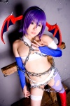 bandages boots bound chains cleavage cosplay detached_sleeves head_wings lilith_aensland pantyhose purple_hair tamashi_no_mayoigo torn_clothes vampire_(game) wings yuuki_sayo rating:Safe score:3 user:nil!