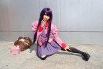 akihabara_azunyan bakemonogatari cosplay pleated_skirt purple_hair school_uniform senjougahara_hitagi skirt thighhighs tie zettai_ryouiki rating:Safe score:1 user:pixymisa