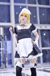 apron black_legwear blonde_hair cosplay dress fate/series fate/stay_night hairband maid maid_uniform mitsuki_(iii) mop saber thighhighs zettai_ryouiki rating:Safe score:2 user:nil!