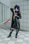aiba_ai black_rock_shooter_(world) blue_hair boots cosplay jacket kagamine_len katana sarashi shorts sword vocaloid rating:Safe score:0 user:nil!