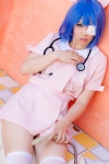 akane_ruka blue_hair cosplay eyepatch ikkitousen kneesocks nurse nurse_cap nurse_uniform ryomou_shimei stethoscope rating:Safe score:0 user:pixymisa