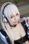 blonde_hair choker cleavage cosplay headphones jacket miyuki_(iii) nitro_super_sonic pink_eyes super_soniko tubetop rating:Safe score:0 user:pixymisa